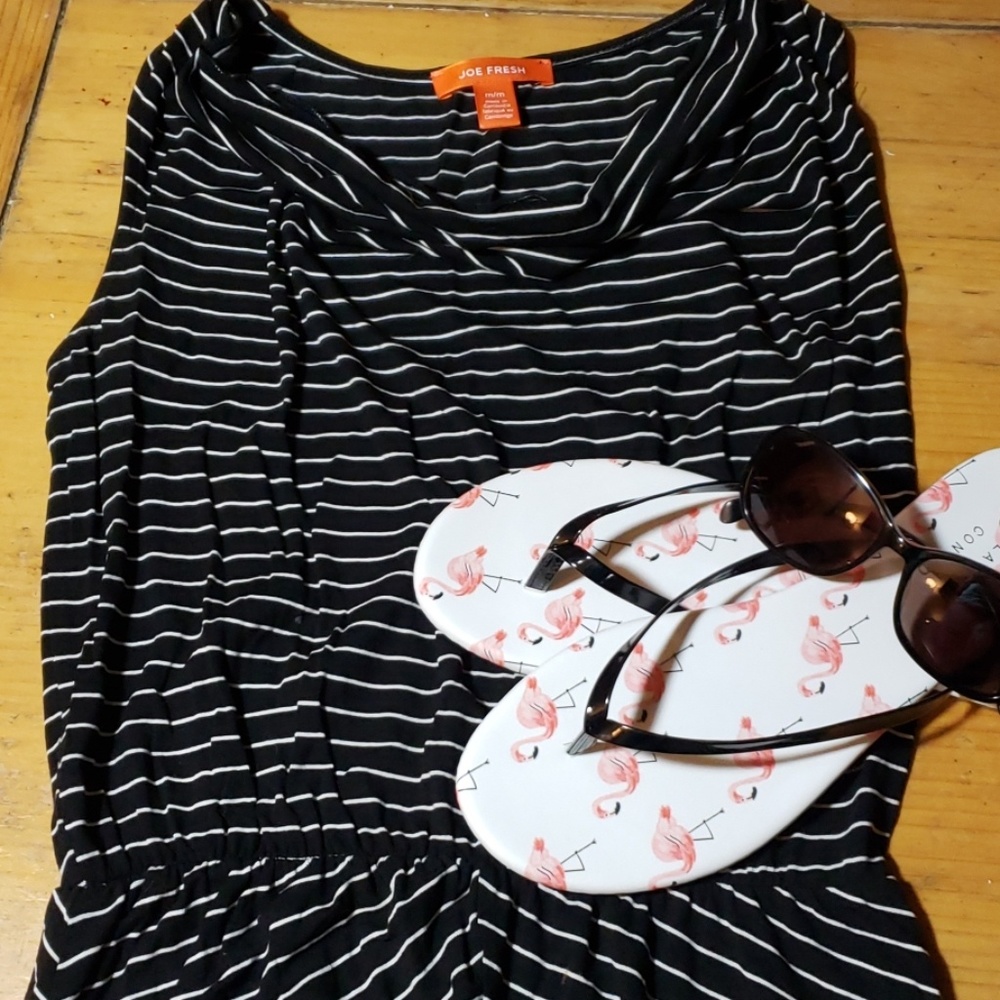 Sleeveless Black and White Striped Dress